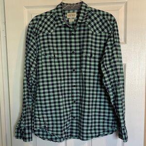 Lucky Brand men’s teal long sleeve pearl snap western shirt size medium